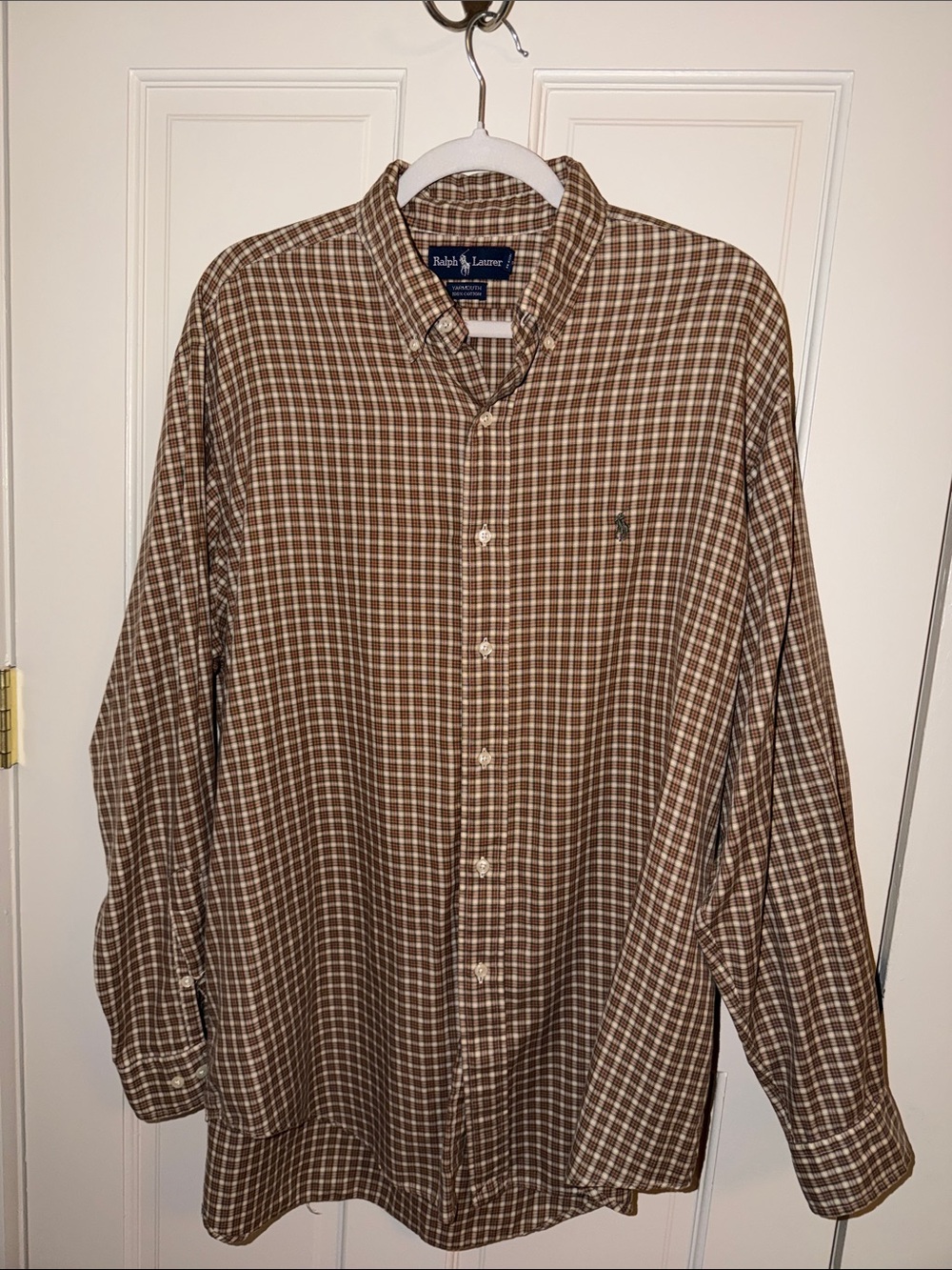 Ralph Lauren Brown & White Plaid Button-Down Shirt